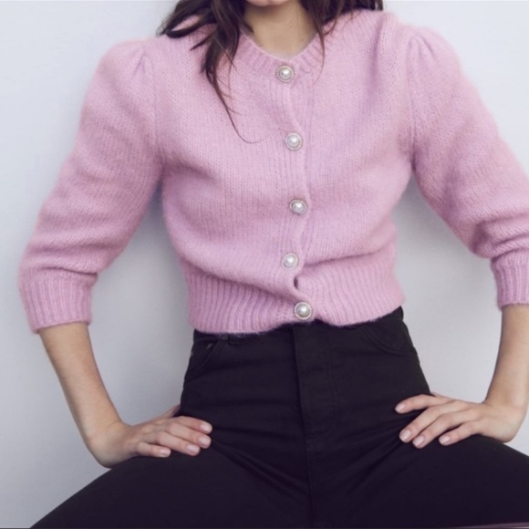 Zara Sweaters - NEW Zara Jewel Button Crop Cardigan Sz M